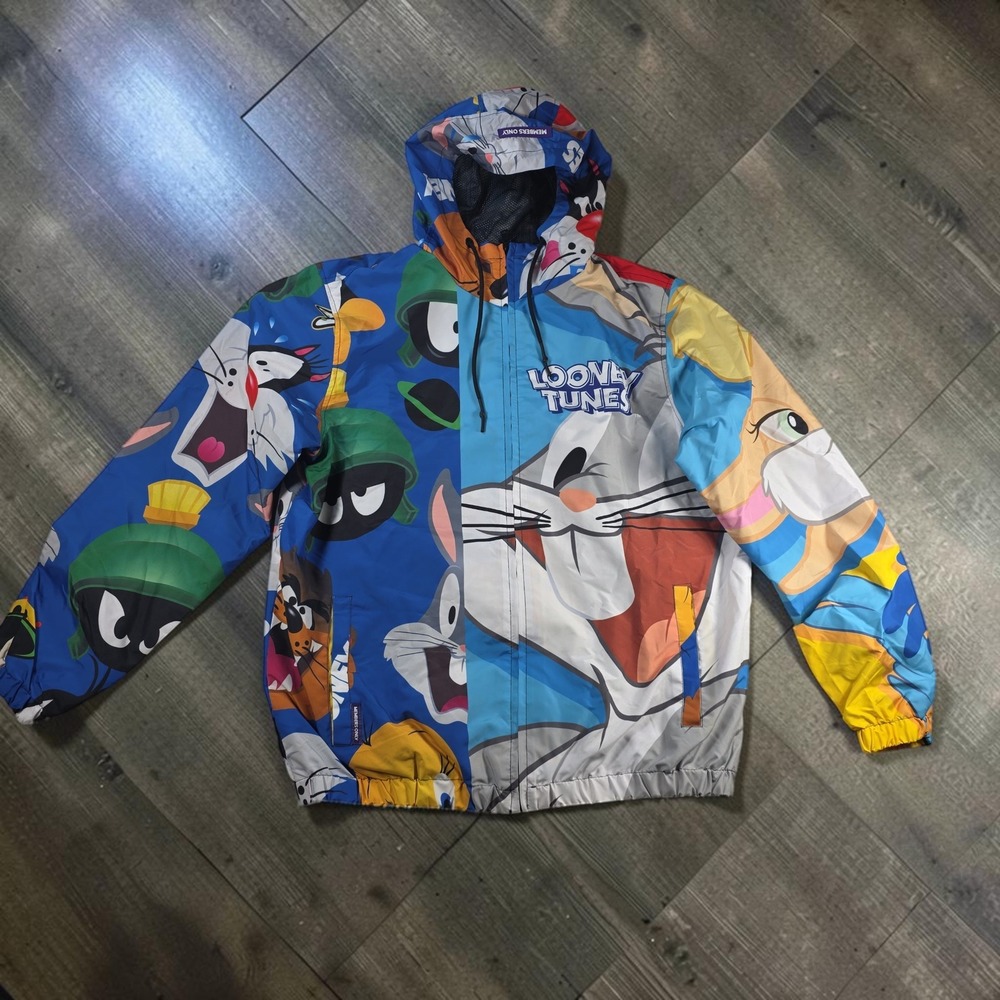 Members Only Looney Tunes Hooded Windbreaker Jacket Multi Color Mens Large NEW